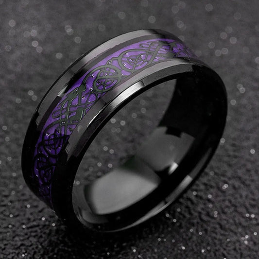 NEW collection Men Stainless Steel Dragon Ring Inlay Purple Black Carbon Fiber Ring