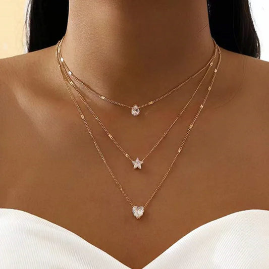 Trendy Zircon Pendant Necklace For Women Multilayer Chain Choker Charms Fashion Female Party Shiny Jewelry